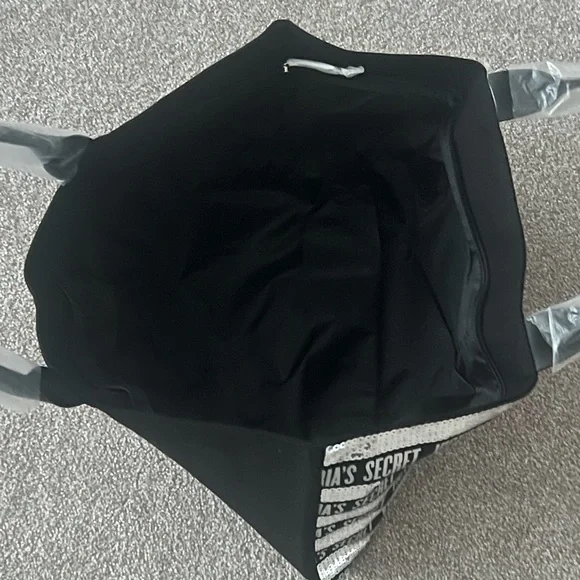 New Victoria Secret Silver Sequenced Large Black Tote With Mini Make Up Bag - Picture 5 of 6